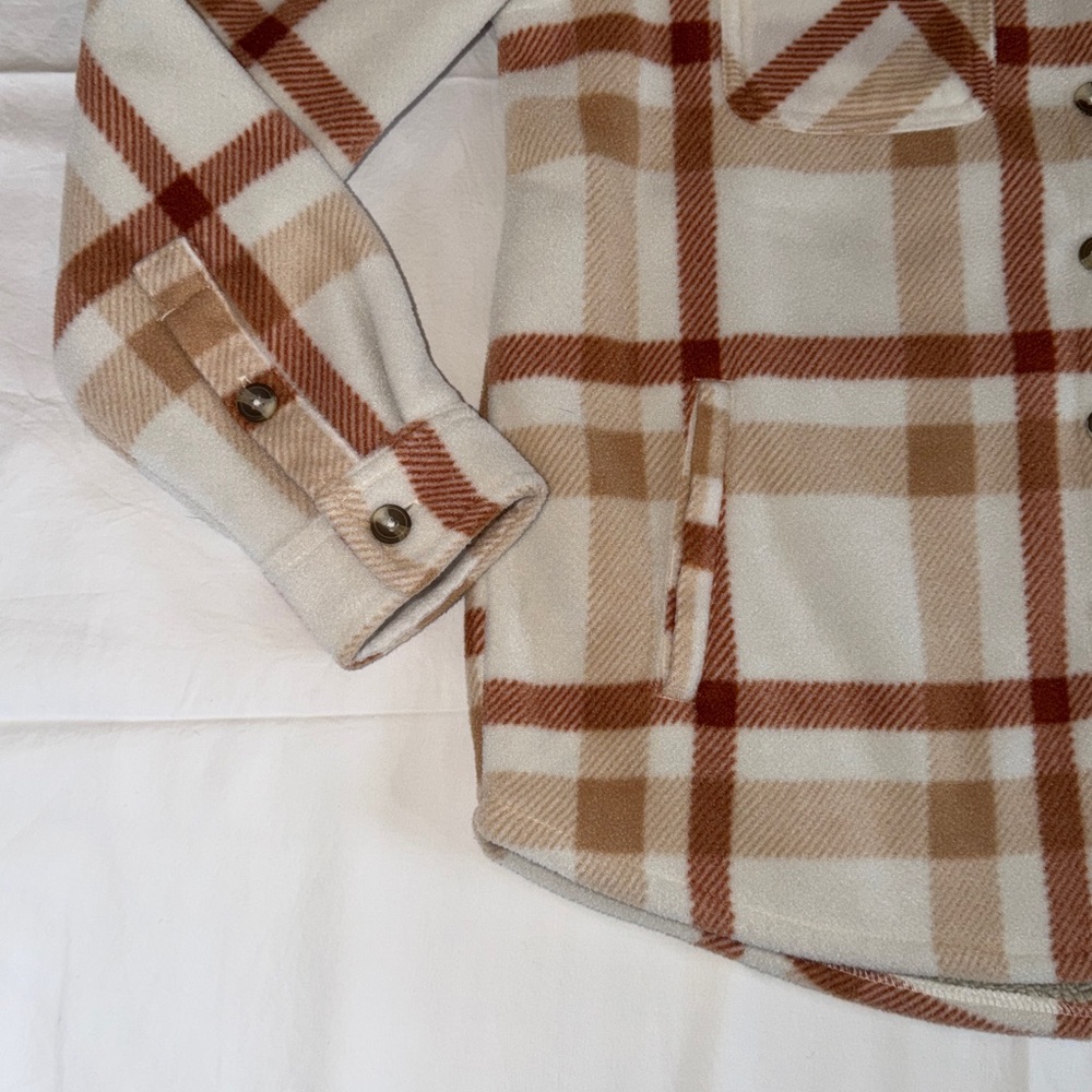 Women’s Sage Collective Fleece Shacket In Tan/Rust Combo Size Small - Picture 6 of 13